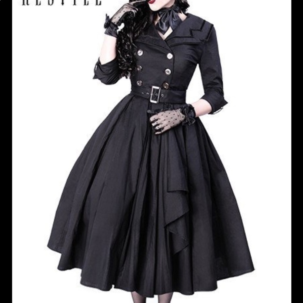 Restyle R22 50s Pin-up Gothic Coat Dress Black L